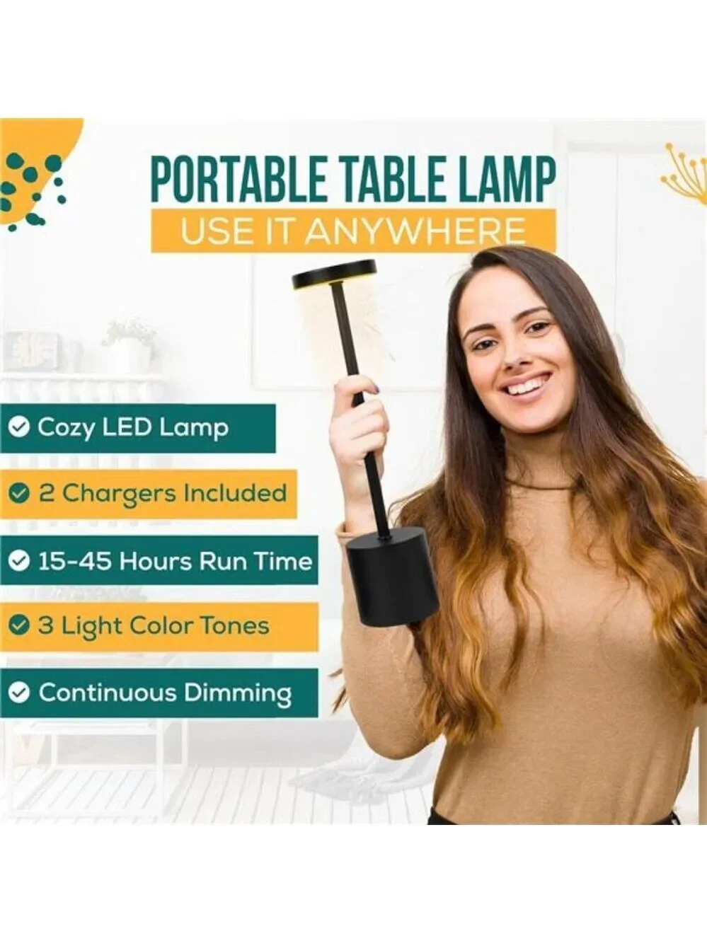 Cordless Table Lamps Set of 2 LED Rechargeable Dimmable USB Mood Light for Patio